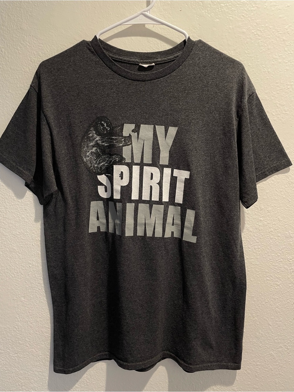 My Spirit Animal Sloth Funny Graphic T-Shirt Heather Charcoal Gray Crewneck